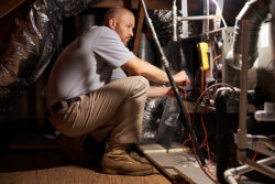 HVAC technician performing a furnace tune up